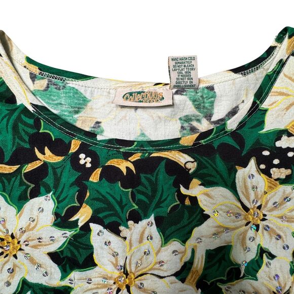 Collections Etc Christmas Holiday White Poinsettia Top Womens Large Sequin Shine - Picture 5 of 12
